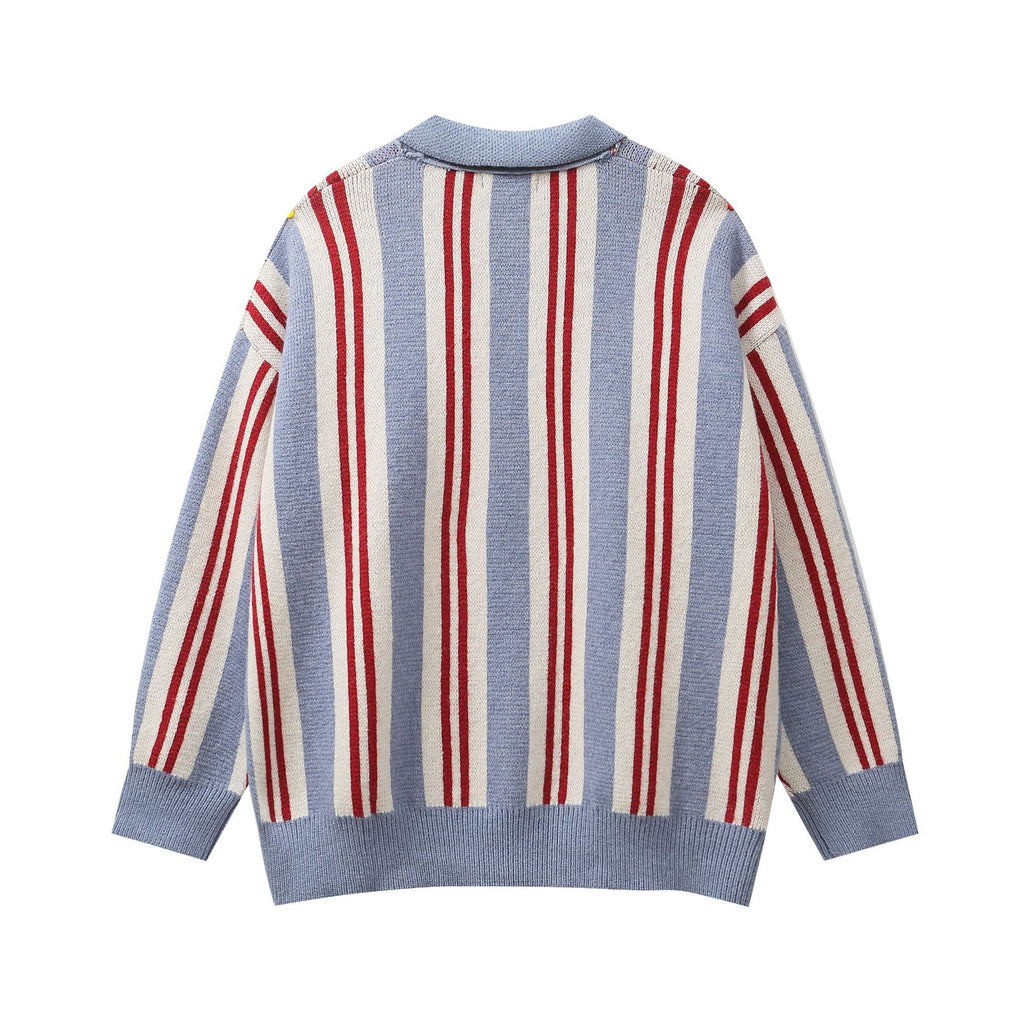 Retro Cat Striped Pullover Sweater