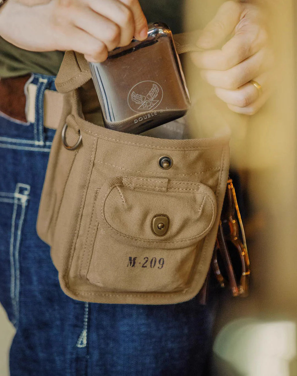 military canvas crossbody bag with pockets inspired by WWII M-209 everyday carry bag