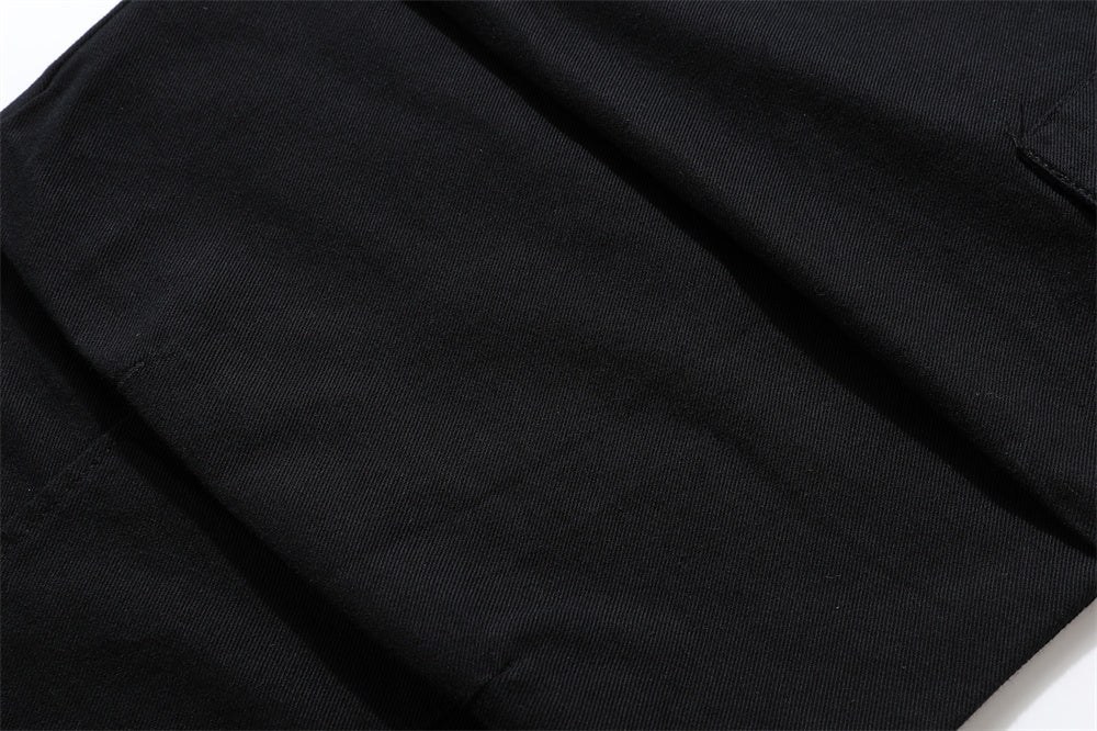 black cotton fabric texture detail durable material cargo pants close-up