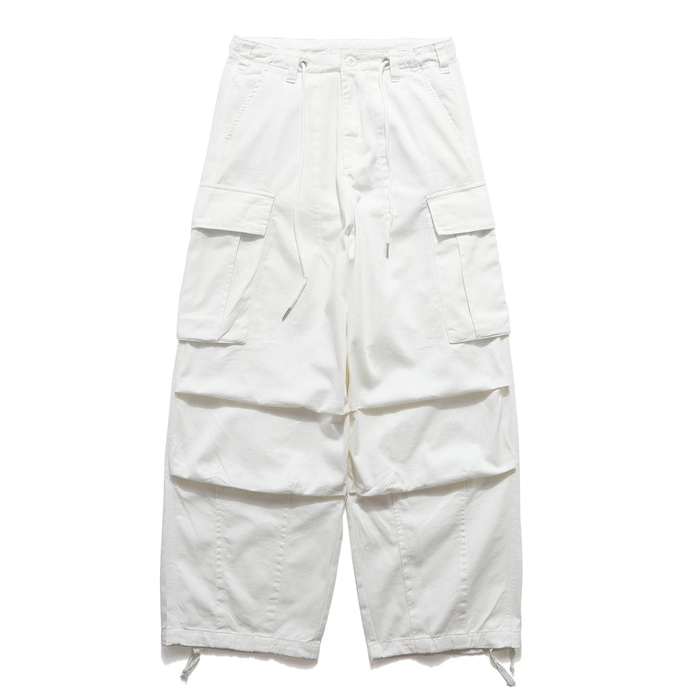 white cargo pants wide leg utility trousers cotton streetwear tactical style