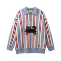 Retro Cat Striped Pullover Sweater